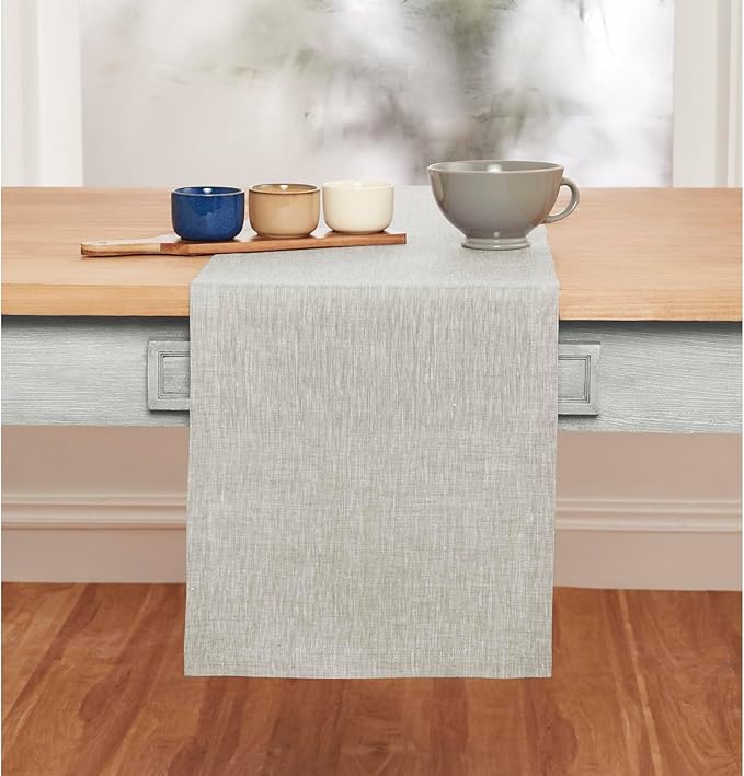 Solino Home Linen Table Runner 156 Inches Long - Athena, 100% Pure Linen Oyster Grey Dining Table Runner 14 x 156 Inch for Fall, Autumn, Halloween, Thanksgiving