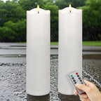 4" x 14" Flameless LED Pillar Candles with Waterproof, Timer Battery Operated Flickering Large Plastic White Outdoor Candles (Pack of 2)