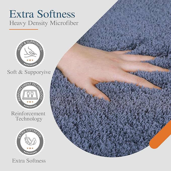 Walensee Bath Rug for Non Slip Modern Bathrooms (20 x 32, Blue) Water Absorbent Soft Microfiber Shaggy Thick Plush Shower Mat Machine Washable