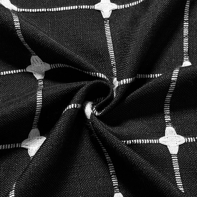MitoVilla Black Boho Shower Curtains for Modern Farmhouse Bathroom Decor, Vintage Country Thick Polyester Linen Fabric Shower Curtain, Rustic Tassel Cloth Shower Curtain, 72 x 72