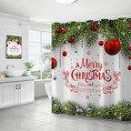 Christmas Shower Curtain Merry Xmas Holiday Backdrop Snowflakes Pine Trees Shower Curtains Sets Polyester Waterproof Fabric Washable Decorative Bathroom Curtain 72" x 72" with 12 Hooks