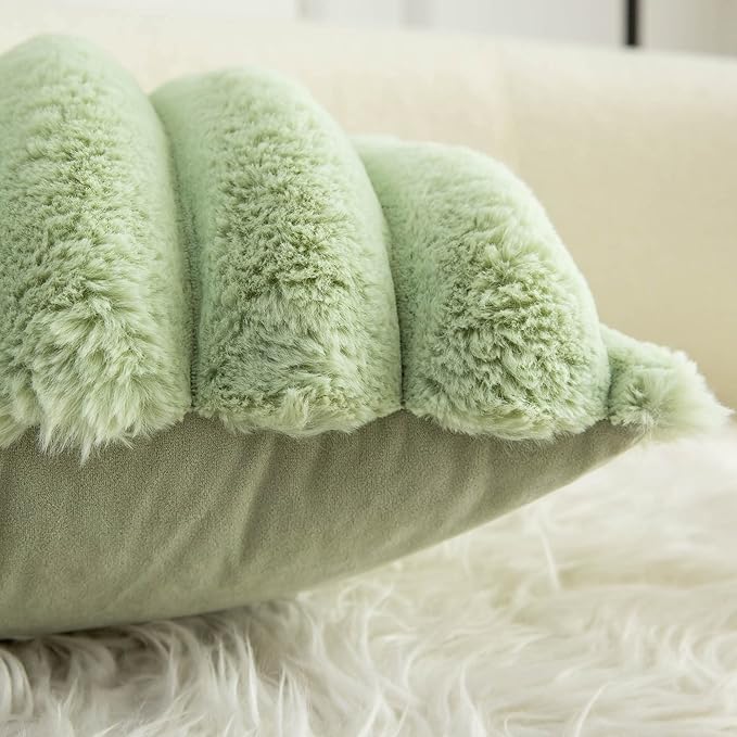 Neelvin Green Faux Fur Cozy Soft Striped Decorative Throw Pillow Covers 16x16 inch Set of 2,Velvet Pillowcase Cushion Case for Sofa Couch