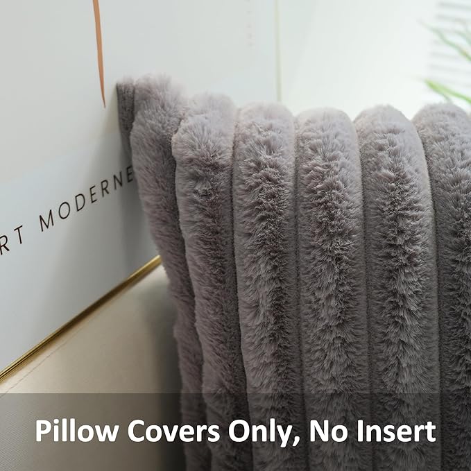 JOJUSIS Pack of 2 Faux Fur Plush Decorative Throw Pillow Covers Couch Cushion Case Soft Pillowcases (Grey, 12 x 20-Inch)