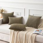 Kevin Textile 2 Packs Olive Green Euro Farmhouse Decorative Throw Pillow Covers 26x26 Inch for Living Room Couch Bed Sofa Rustic Boho Home Decor Soft Striped Corduroy Square Cushion Case 66x66 cm