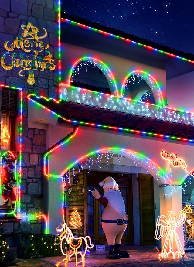 Brightown Solar String Lights Outdoor 2 Pack 72 Feet 200 LED Waterproof Solar Powered String Lights with 8 Lighting Modes, Waterproof Solar Rope Lights for Outside Christmas Party, Multicolor