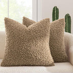 MIULEE Pack of 2 Throw Pillow Covers 24x24 Inch Neutral Khaki Faux Fur Decorative Sherpa Pillow Covers Fuzzy Accent Soft Sheepskin Fleece Cushion Cases for Boho Home Decor Couch Living Room Bed