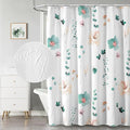 QiyI Watercolor Floral Shower Curtain, 3D Embossed Butterflies Teal Beige Flower Bathroom Curtain, Minimalist White Cloth Bath Curtains, Waterproof Fabric Textured Shower Curtain Set with Hooks, 72x72