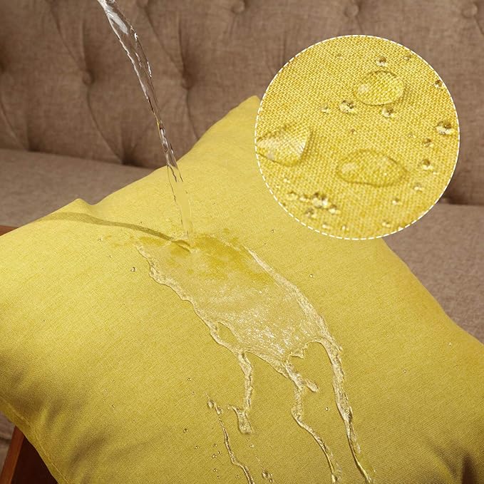 Boao 4 Pack Christmas Decorative Outdoor Waterproof Throw Pillow Covers Square Patio Balcony Garden Waterproof Cushion Case PU Coating Pillow Shell for Couch Bed Patio Sofa, 18 x 18 Inch(Yellow)