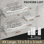 OMAIRA 3-Pack Shower Caddy with Soap Holder, Adhesive Rustproof No-drill Strudy Loading Inside Shower Organizer Shelves Rack Storage Bathroom Organization for Smooth Wall Glass Tile, White (X-Large)