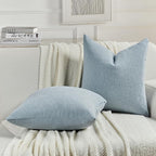 FUTEI Denim Blue Chenille Decorative Throw Pillow Covers 24x24 Inch Set of 2,Soft Cozy Faux Linen Textured European Pillow Shams,Farmhouse Home Decor for Couch Living Room