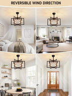 Black Chandelier Fan Farmhouse Rustic Ceiling Fan with Light and Remote, Adjustable Height, Rustic Chandeliers for Living Room, Bedroom, Hallway, Entryway Kitchen Lighting