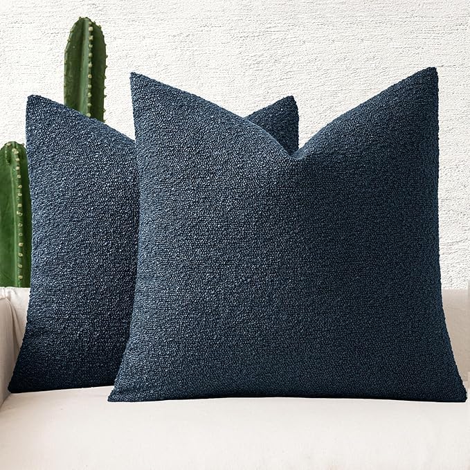MIULEE 20x20 Inch Decorative Pillow Covers for Couch Bed Set of 2 Textured Boucle Neutral Winter Throw Pillows Navy Blue Accent Solid Cushion Pillowcases Sofa Livingroom Home Decor