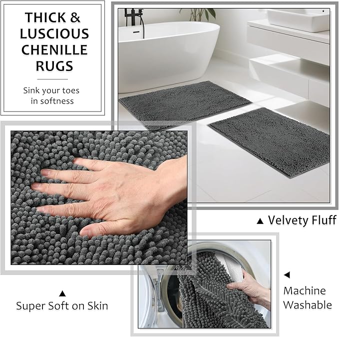 8-Piece Grey Bathroom Set - Resin Bathroom Accessories Sets Complete with Shower Curtain and Rugs, Soap Dispenser, Toothbrush Holder, Tumbler & Apothecary Jars