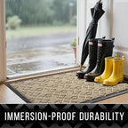 Yimobra Extra Large Door Mat 60x36, All-Season Waterproof Doormat Outdoor Entrance, Heavy Duty Non-Slip Outside Door Mat for Garage Patio Proch Entryway Indoor, Easy Clean, Light Beige