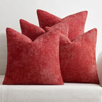 MIULEE Christmas Red Pack of 4 Couch Throw Pillow Covers 16x16 Inch Soft Decorative Chenille Pillow Covers Farmhouse Accent Cushion Covers for Boho Home Decor Sofa Bedroom Living Room