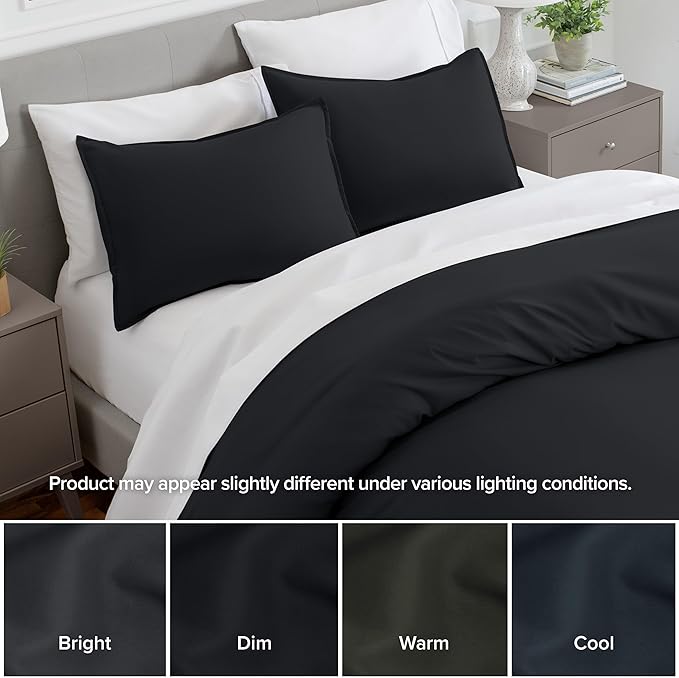 Bare Home Queen Pillow Sham Covers - Set of 2 - Premium 1800 Ultra-Soft Microfiber - Double Brushed - Pillows Not Included (Set of 2, Black)