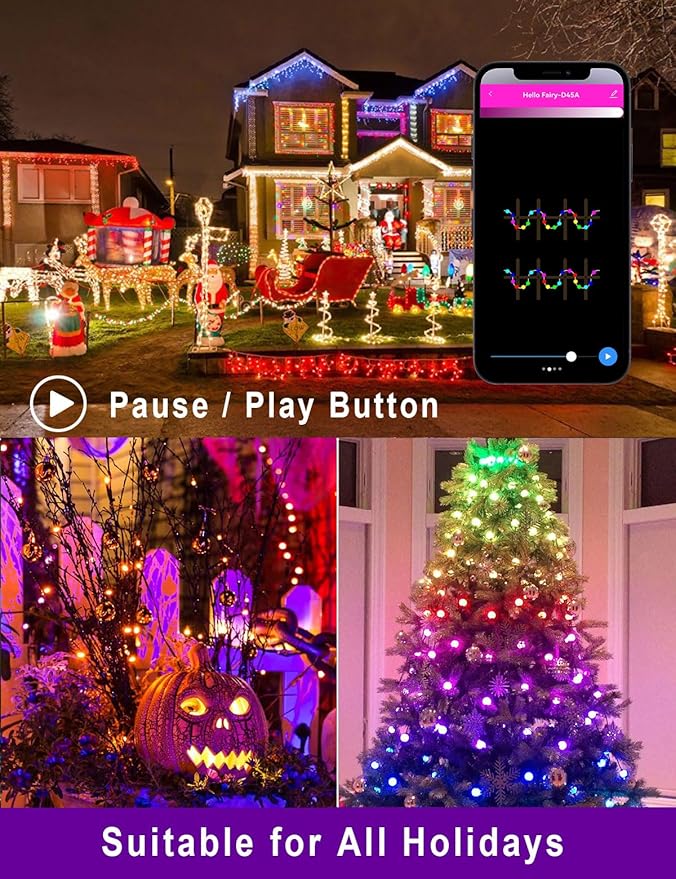HIITEN RGB C9 Christmas Lights Outdoor 59ft 75LEDs, DIY Chasing Effects Smart Christmas Lights, Bluetooth APP Remote Controlled Extendable Color Changing String Lights with Timer & Music Sync