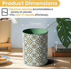 Ceramic Kitchen Utensil Holder for Countertop, Embossed Pattern Crock with Kiln-Fired Finish, Counter Organizer for Cooking Tools , ,Green