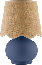 BoutiqueRugs Navarro Boho Ceramic Bedside Table Lamp for Bedroom Nightstand and Living Room - Shade Rattan - Blue, Beige - 13" H