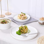 Herogo 24 Pieces Dinnerware Dishes Set for 8, Handmade Stoneware Dining Plates and Bowls Sets, Double Reactive Glaze, Microwave & Dishwasher Safe, Scratch Resistant, Pearl White
