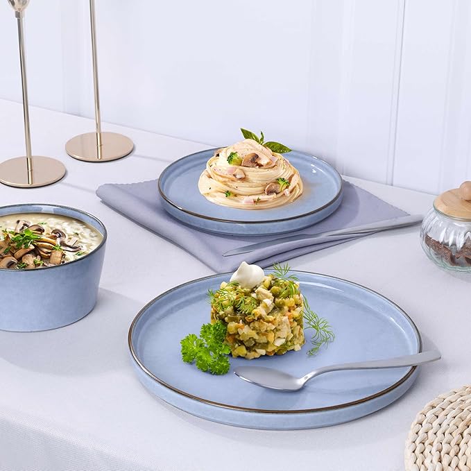 Herogo 24-Piece Stoneware Dinnerware Set for 8, Dinner Plates and Bowls Sets, Double Reactive Glaze Dishware Place Setting for Kitchen, Scratch Resistant, Microwave Safe, Haze Blue