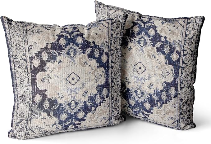 Snycler Boho Throw Pillow Covers 26x26 inch Set of 2 Boho Rug Carpet Double Sided Pattern Cotton Soft Pillow Case Cushion Cover Pillowcase for Couch Sofa Bed Decorative (Navy Blue)