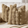 AmHoo Pack of 2 Throw Pillow Covers 3D Dense Faux Rabbit Fur Cozy Super Soft Fuzzy Set Case Cushion for Couch Sofa Bedroom 20 x 20-Inch Iced Coffee