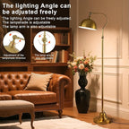 Bright LED Gold Reading Floor Lamp with Remote Control and Bluetooth Dimming,Living Room Bedroom Bedside Office Study Library Adjustable Standing Tall Lights, Unique Modern Brass Home Decor Essentials