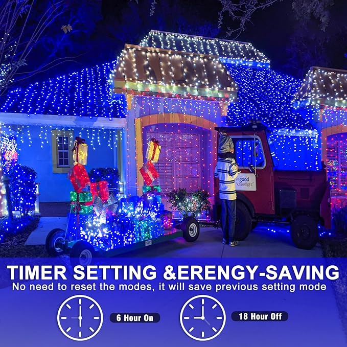 250 LED Blue Christmas Lights Outdoor 82ft Clear Wire Blue String Lights 8 Modes Clear Wire, Plug in Waterproof Twinkle Fairy String Light for Indoor Christmas Tree Bedroom Decorations