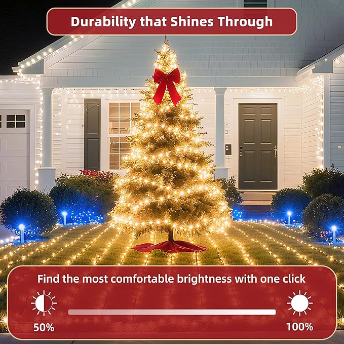 240FT Christmas Lights Outdoor, 750 LED Christmas Tree Decoration Lights with 12 Modes & Timer Memory, Dimmable Plug In Waterproof LED Xmas Light for Yard Trees Wedding Party Holiday Warm White