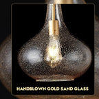 Handcrafted 11-Inch Mid-Century Modern Brass Gold Pendant Light with Seeded Glass Shade - Elegant Dining Room Pendant Light