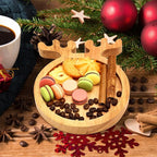 Small Wood Christmas Decor Tray 6" Round Plate MIni Wooden Xmas Cookies Trays Cheese Charcuterie Board Snack Plates for Christmas Holiday Decorations Serving Dish Decorative Dessert Appetizer Platter