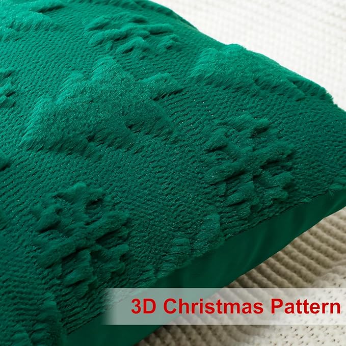 OTOSTAR Set of 2 Xmas Soft Plush Short Wool Velvet Decorative Throw Pillow Covers Square Luxury Style Cushion Case Pillow Shell for Sofa Bedroom Tree and Snowflake Green, 12x12 Inch
