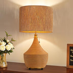 Rattan Lamp Boho Table Lamp - 23.62" Bedside Table Lamps for Bedroom Rustic Handmade Woven Lamp Nightstand Lamps with Pull Chain for End Table, Living Room, Farmhouse - E26 Socket (Tan-1PC)