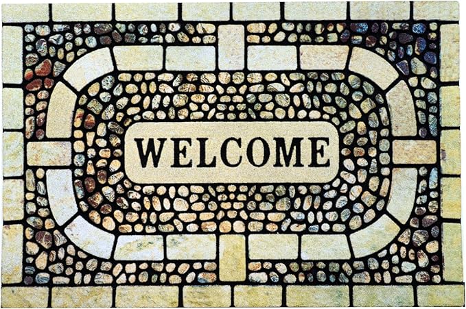 Door Mat Welcome Mat, Heavy Duty Door Mat 23.6 x 35.4 Inch Front Rug Doormat for Outdoor Entrance Home Non-Slip Rubber Rug for Front Door, Outside, Entryway, Patio (Yellow Welcome)