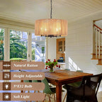 5 Lights Boho Chandelier for Dining Room,19" Hand-Woven Pendant Light Fixture Hanging Rattan Chandelier for Living Room Kitchen Entryway Hallway Foyer, Height Adjustment