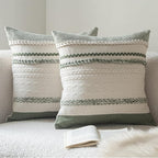 Boho Throw Pillow Covers 20x20 Inch Set of 2, Green Textured Decorative Couch Pillow Cases for Farmhouse Home Decor, Accent Cushion Cover for Sofa, Bed, Living Room, Bedroom
