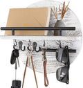 Key Holder for Wall with Shelf - Wood Mail Organizer and Rack with Shelf Hooks Wall Mounted for Entryway Decor Magazines Letter Storage Farmhouse Living Room Bedroom Doorway (White)