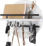 Key Holder for Wall with Shelf - Wood Mail Organizer and Rack with Shelf Hooks Wall Mounted for Entryway Decor Magazines Letter Storage Farmhouse Living Room Bedroom Doorway (White)