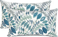 Decorative Throw Pillow Covers Set of 2 Blue Green Small Leaves Pillow Covers 12x20 inch Soft Short Plush Square Floral Throw Pillows,Farmhouse Outdoor Pillow Covers for Couch Living Room