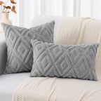 decorUhome Couch Throw Pillow Covers 24x24 Set of 2, Decorative Soft Plush Faux Wool Neutral Accent Pillow Covers for Bed Sofa Living Room, Grey