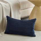 Fancy Homi Set of 2 Navy Blue Boho Lumbar Decorative Throw Pillow Covers 12x24 Inch for Couch Bed Chair, Aesthetic Modern Bohemian Room Decor, Soft Fluffy Corduroy Rectangle Cushion Case 30x60cm