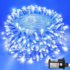 Blue and White Christmas Lights Outdoor 82ft 250 LED Christmas Tree Lights 8 Modes Clear Wire, Plug in Waterproof Twinkle Fairy Lights for Indoor Christmas Bedroom Tree Decorations