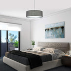 SomSom Modern Fabric Pendant Light, 15" Classic 3-Light Drum Ceiling Chandelier, Grey Drum Shade, Round Frosted Acrylic Diffuser, Lamps for Living Room