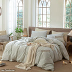MooMee Striped Duvet Cover Set 100% Washed Cotton Linen Like Textured Breathable Durable Soft Comfy (Sage Green White Classic Stripes, Full 80"x90")