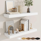 fuqing Floating Shelves for Wall, Wall Mounted Wood Floating Shelf with Invisible Brackets for Living Room, Bathroom, Bedroom, Kitchen Storage and Decor, 24 Inch Set of 2, White
