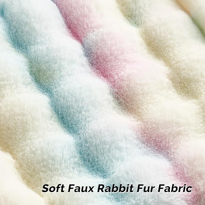 FUTEI Rainbow Decorative Throw Pillow Covers 26x26 Inch Set of 2,Soft Fuzzy Faux Rabbit Fur Euro Pillow Shams with Raised Texture,Neutral Boho Home Decor for Couch Bed Living Room