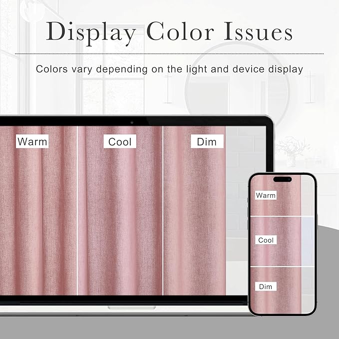 KGORGE Linen Fabric Shower Curtains-Semi Sheer Button Hole Lightweight Waterproof Privacy Light Filtering Shower Curtains for Bathroom Bathtub with 12 Hooks, 72 x 72 inches Long, Dusty Pink, 1 Panel