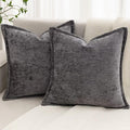 Grey Decorative Throw Pillow Covers 20x20 Inch Set of 2 Cozy Soild Chenille Cushion Cases Soft Textured Square Couch Pillows Cover Boho Accent Farmhouse Pillowcases for Sofa Bed