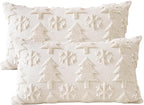 OTOSTAR Set of 2 Xmas Soft Plush Short Wool Velvet Decorative Throw Pillow Covers Rectangular Luxury Style Cushion Case Pillow Shell for Sofa Bedroom Tree and Snowflake Cream Beige, 12x20 Inch